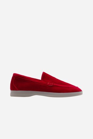 Women's Velvet Vegan Loafers | Red