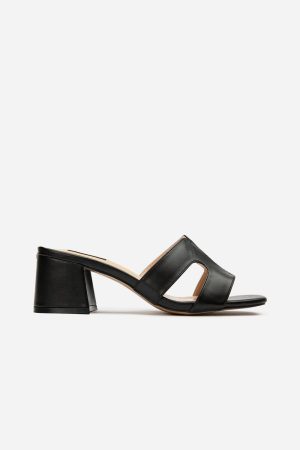 Bok Women's Vegan Leather Mule Heel Sandals | Black