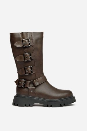 Cosmic Women's Vegan Leather Biker Boots | Brown