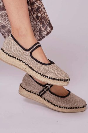 MOMOC Padova Jute Vegan Flats | Black & Beige UK3 / EU36 / US5