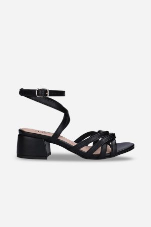 Mina Women's Vegan Apple Leather Strappy Sandals | Black