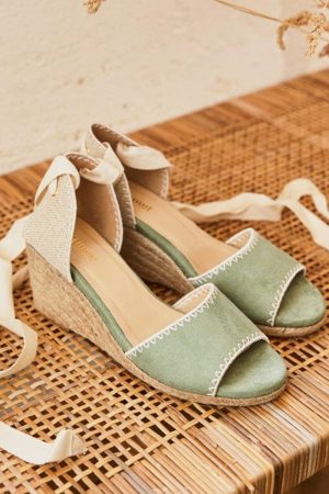 Azalea Vegan Suede Espadrille Wedge Sandals | Sage