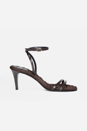 Laura Vegan Cotton High-Heeled Slingback Sandals | Chocolate Brown